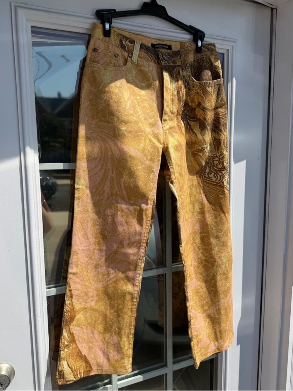Archival Y2K Roberto Cavalli F/W 2001 Gold and Pink Phoenix Shimmery Jeans
